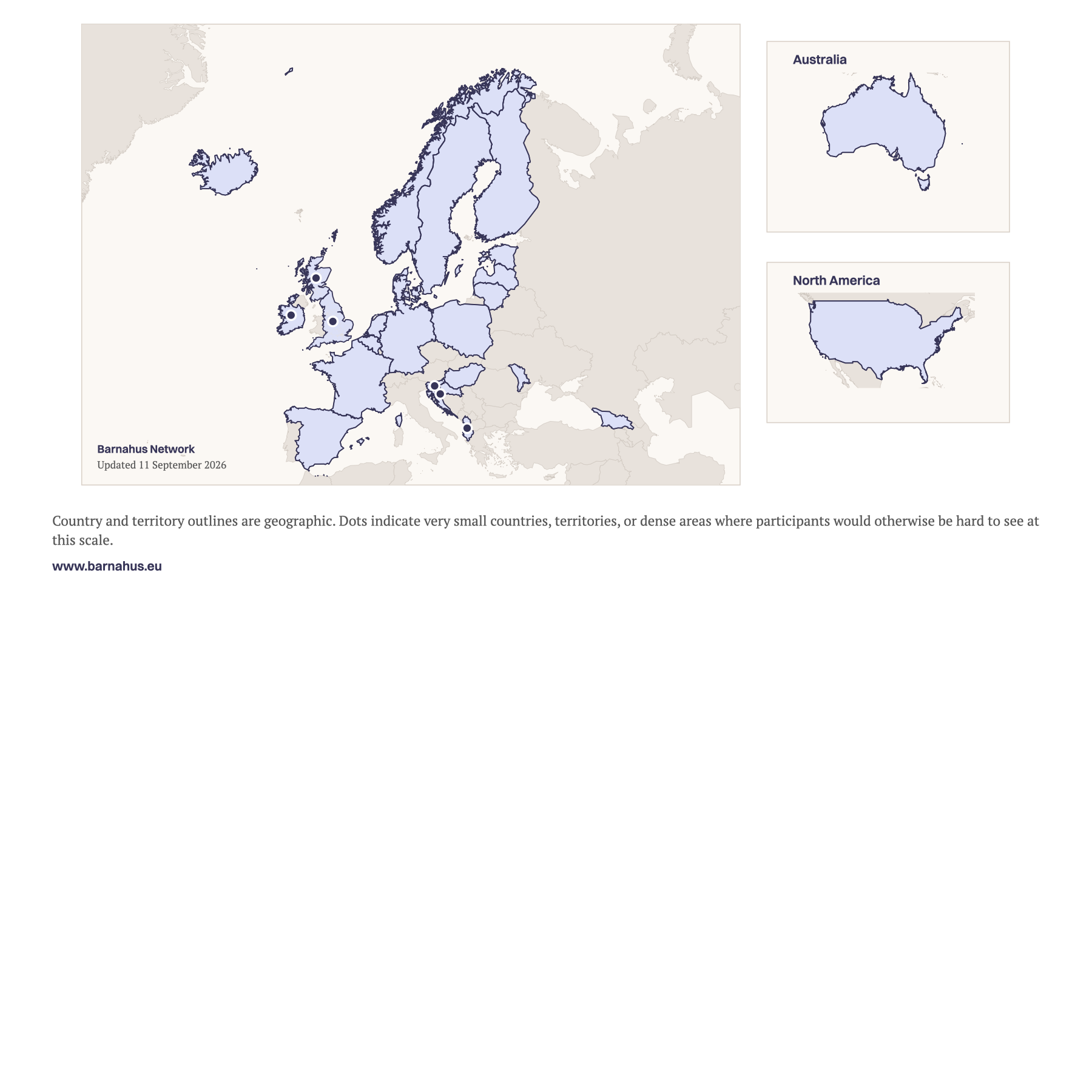 Map showing countries and territories represented by Forum participants